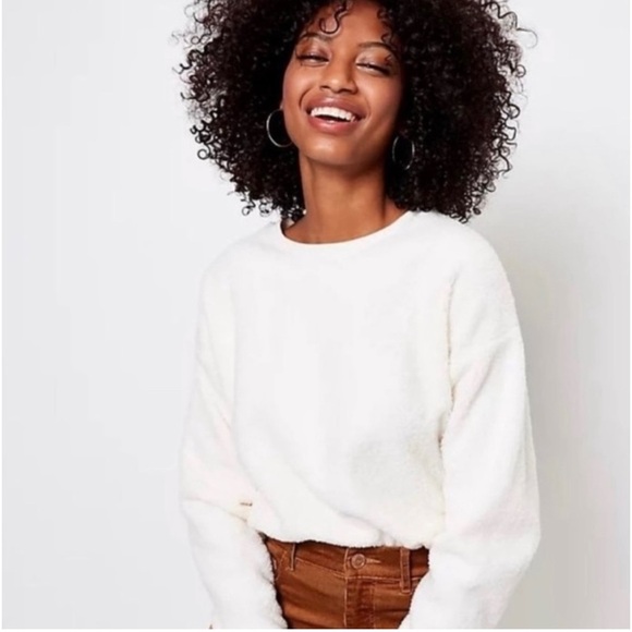 Loft Fleece Ivory Cozy Knit Sweatshirt. Size XS - Picture 2 of 12